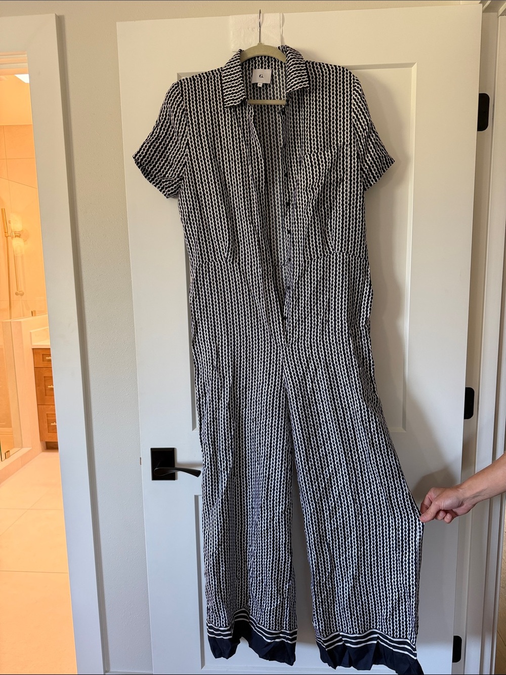 Black & White Printed Short-Sleeve Jumpsuit